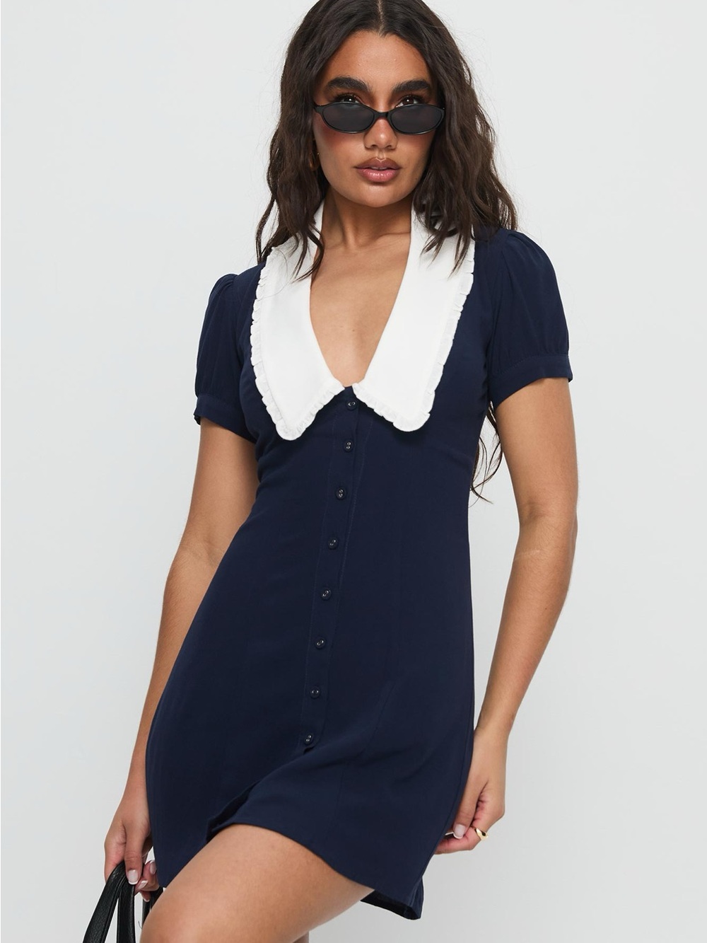 Princess Polly Fabiola Collared Mini Dress Navy Womens 6